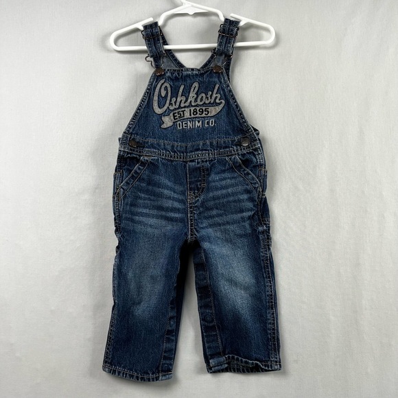 OshKosh B'gosh Other - OshKosh Bib Overalls 12 months Blue Denim Pockets Embroidered Snap Up